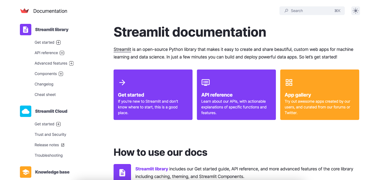 Streamlit documentation interface