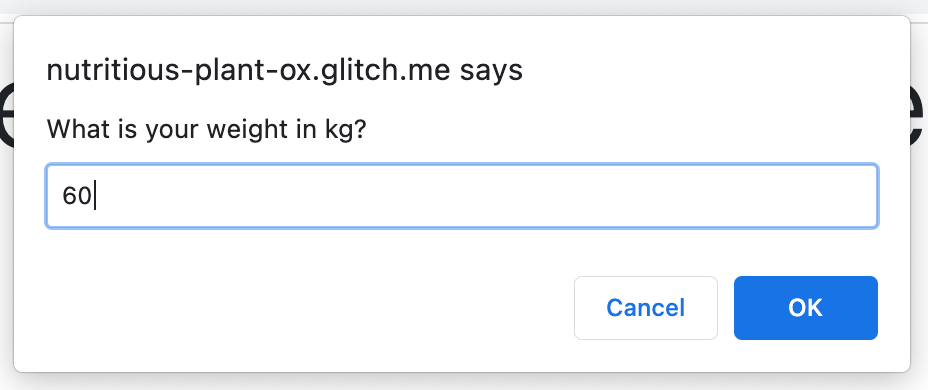 Exercise 1: Weight prompt dialog