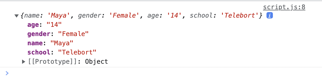 Challenge 3: Console output showing profile object