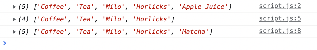 Challenge 1: Console output showing pop and push operations