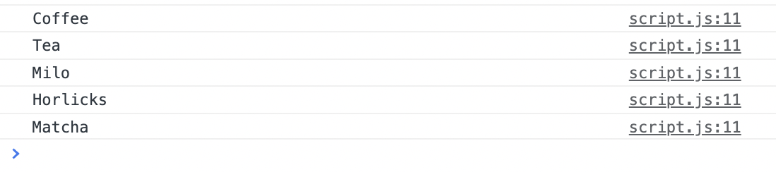 Challenge 1: Console output showing forEach results
