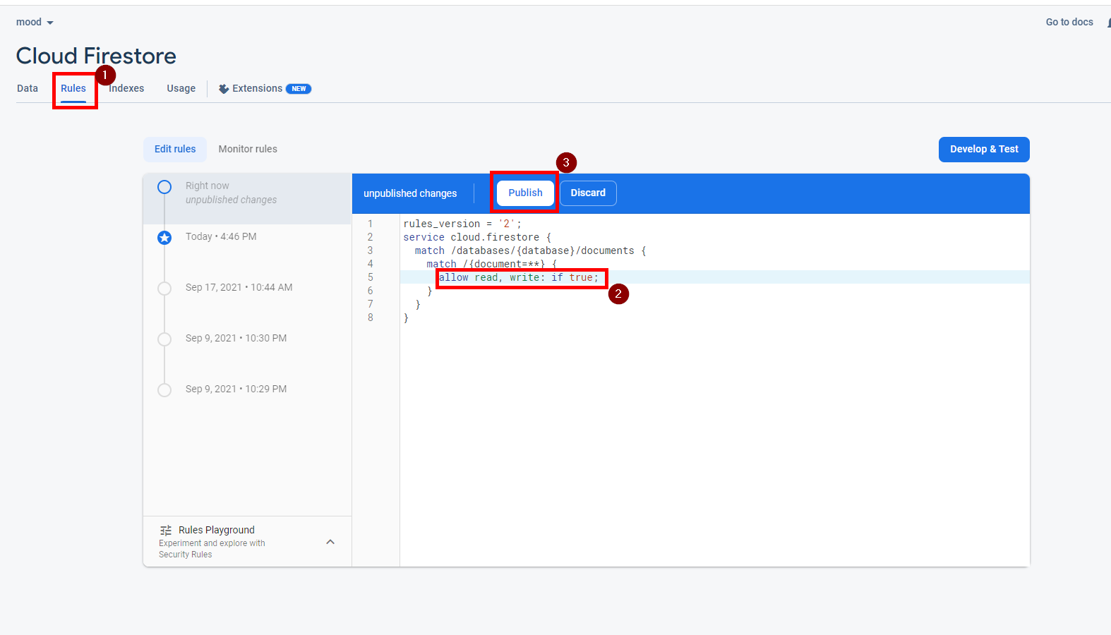 Firebase Firestore rules setup