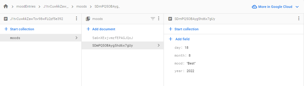 Firebase start collection setup