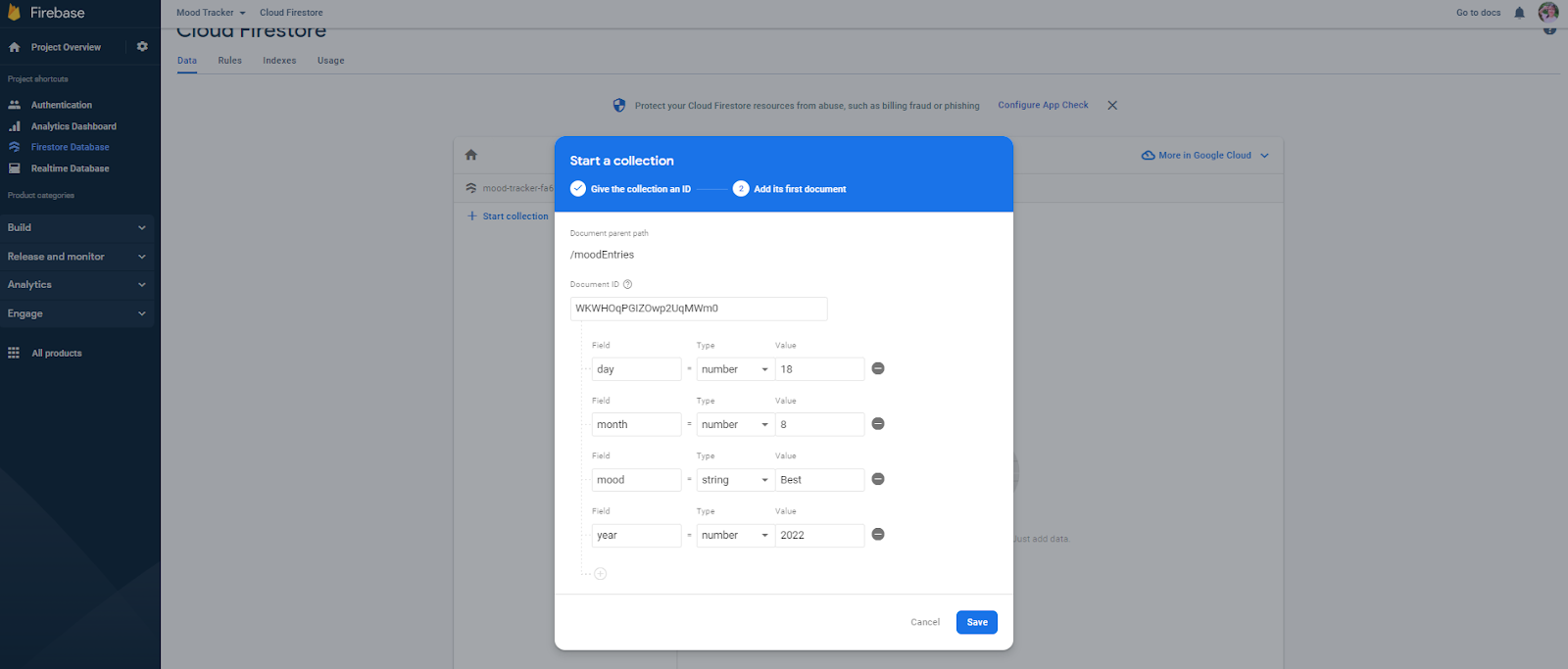 Firebase add document with fields