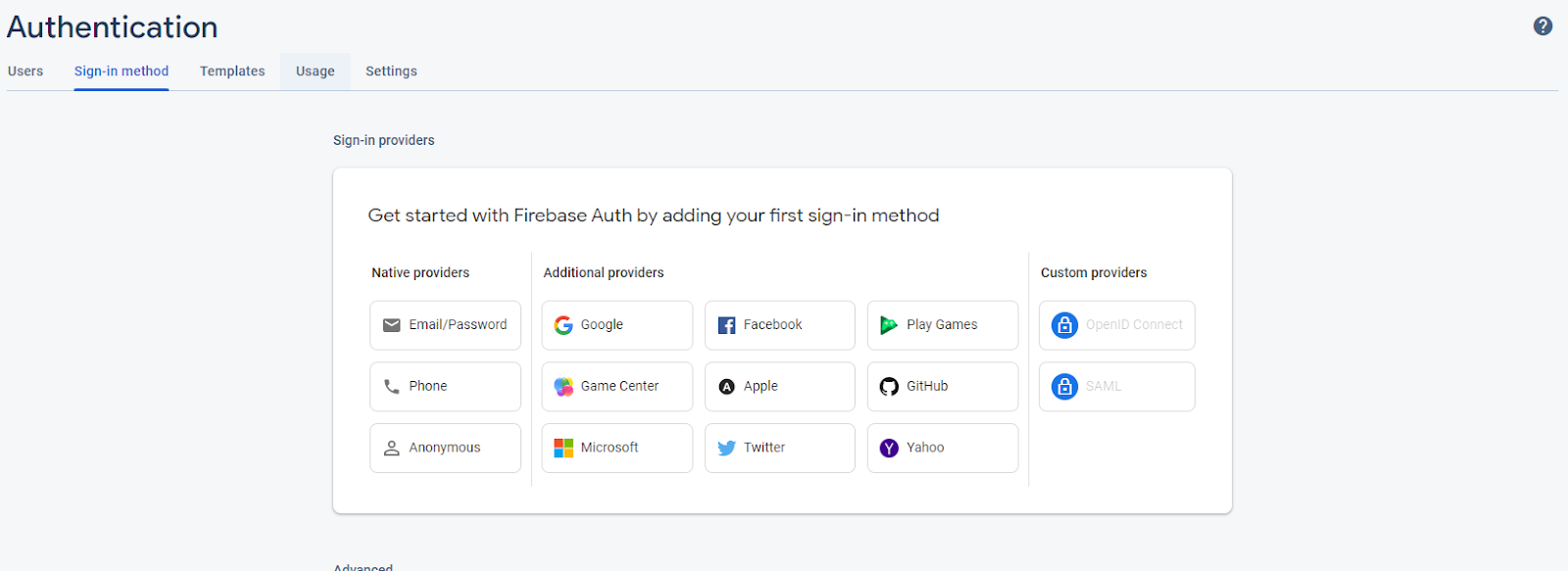 Firebase Authentication Sign-in Method