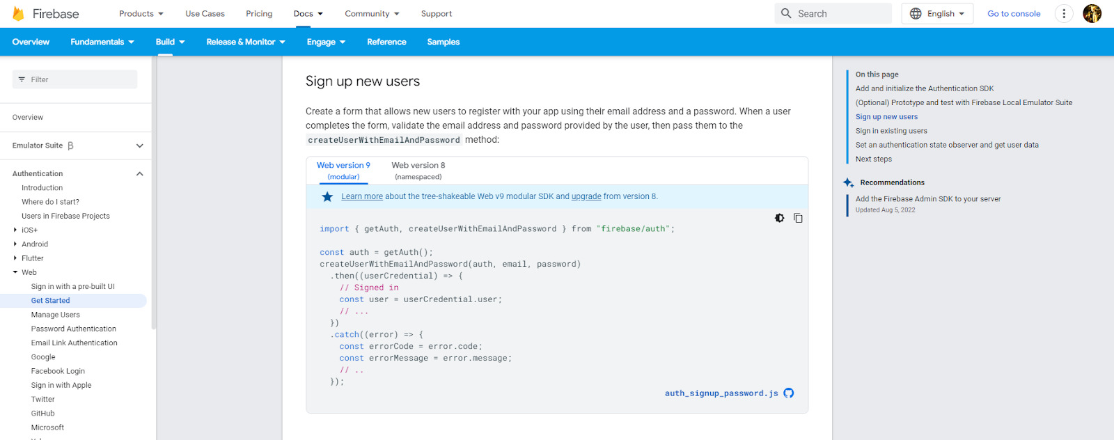 Firebase Authentication Web Get Started
