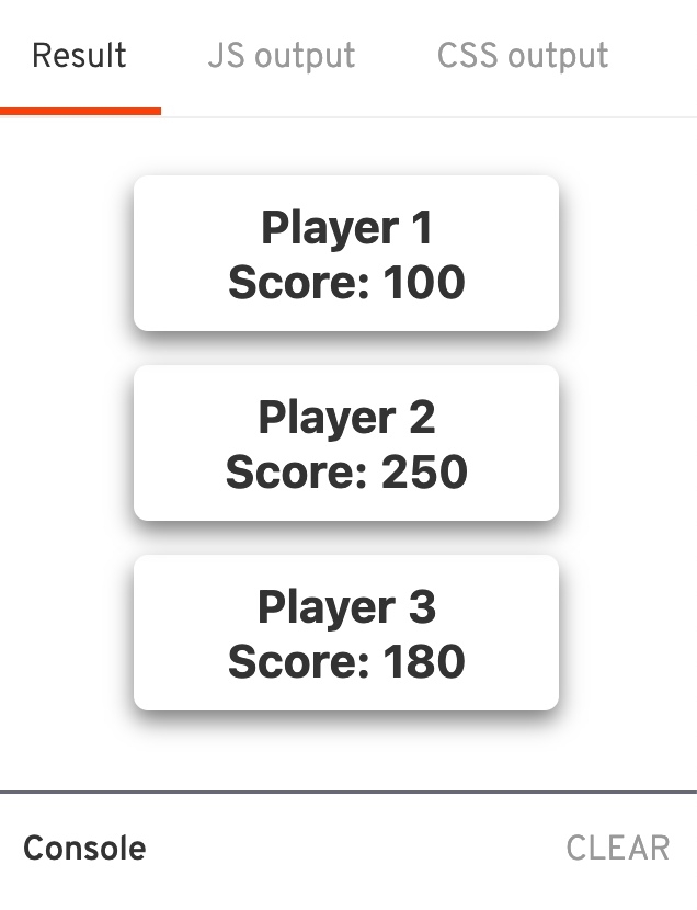 Player score tracker showing three player cards with scores
