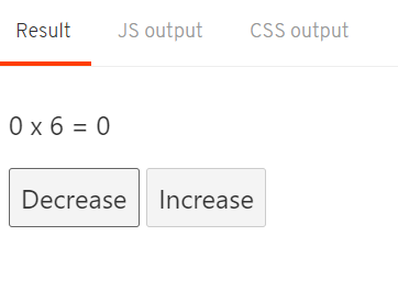 Svelte reactivity counter showing multiplication by 6 with number 2