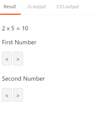 Svelte reactivity calculator showing multiplication of two numbers result