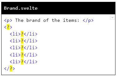 SvelteKit Brand.svelte component showing unordered list of brands