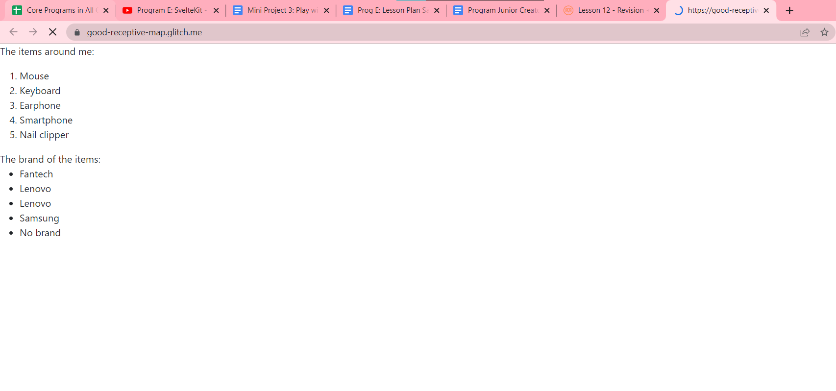 SvelteKit expected output showing both item and brand lists combined