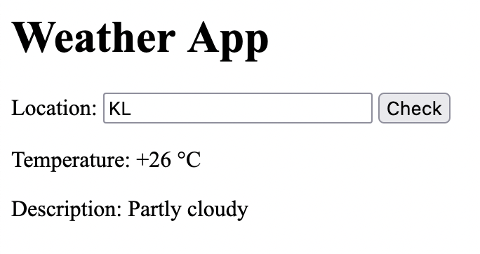 Weather app finished project showing city weather interface