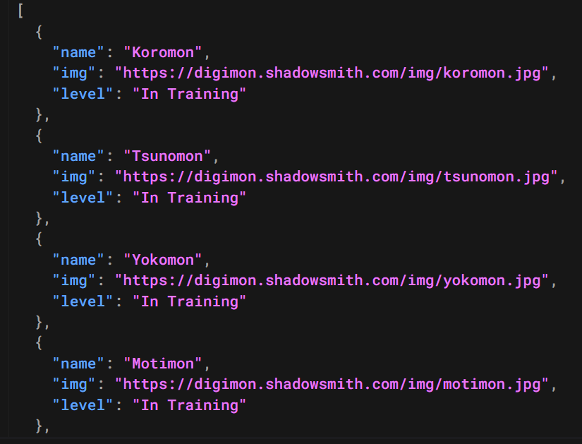 Example of API response in JSON format in Hoppscotch