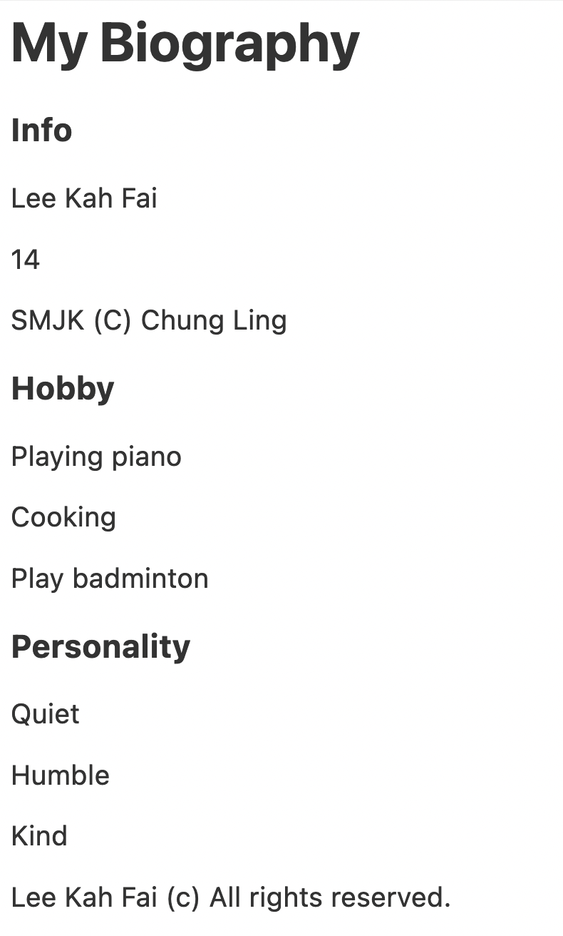 Basic biography example showing unstyled content layout