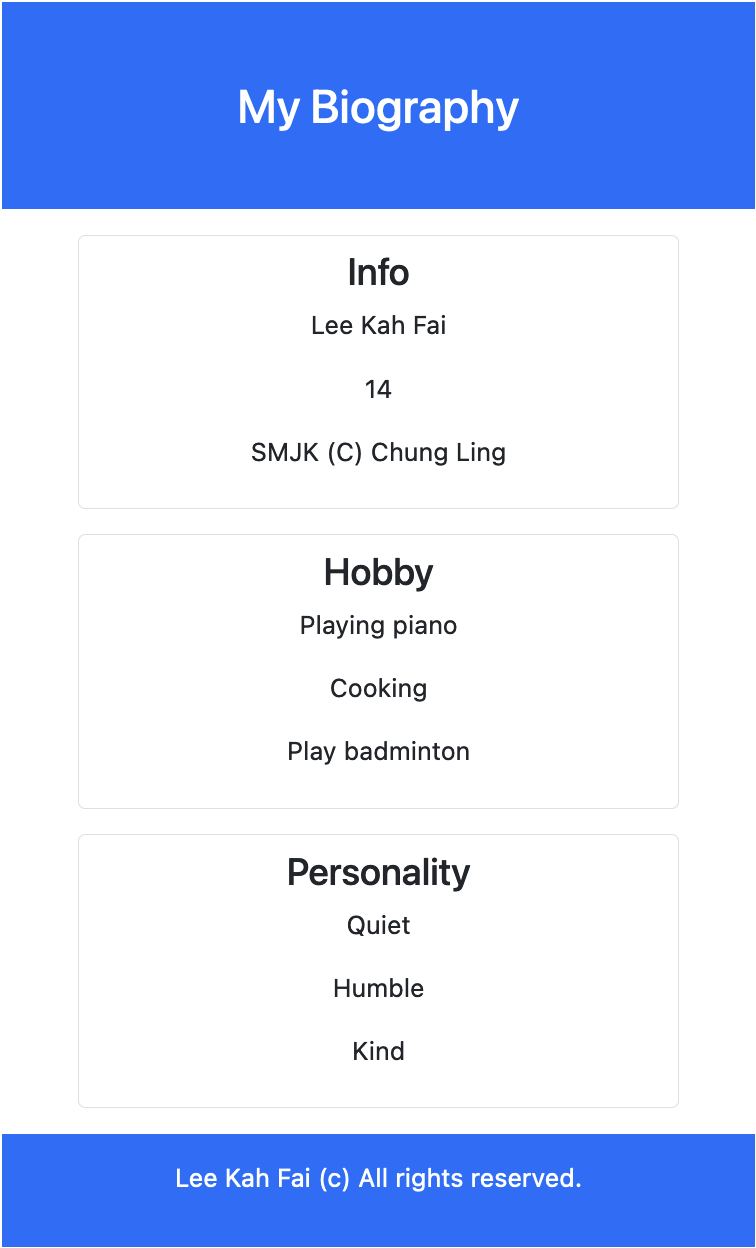 Styled biography example with Bootstrap CSS and enhanced design