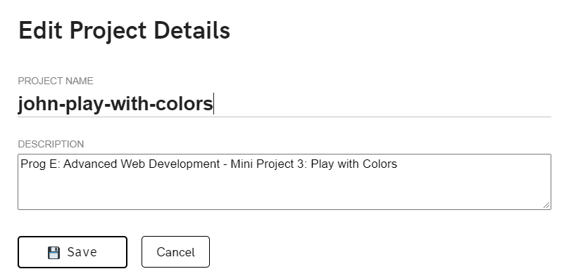 Play with colours app example interface