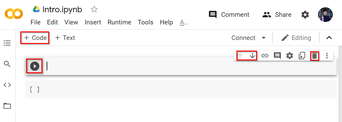 Figure 4 Important buttons of Python Code Cell