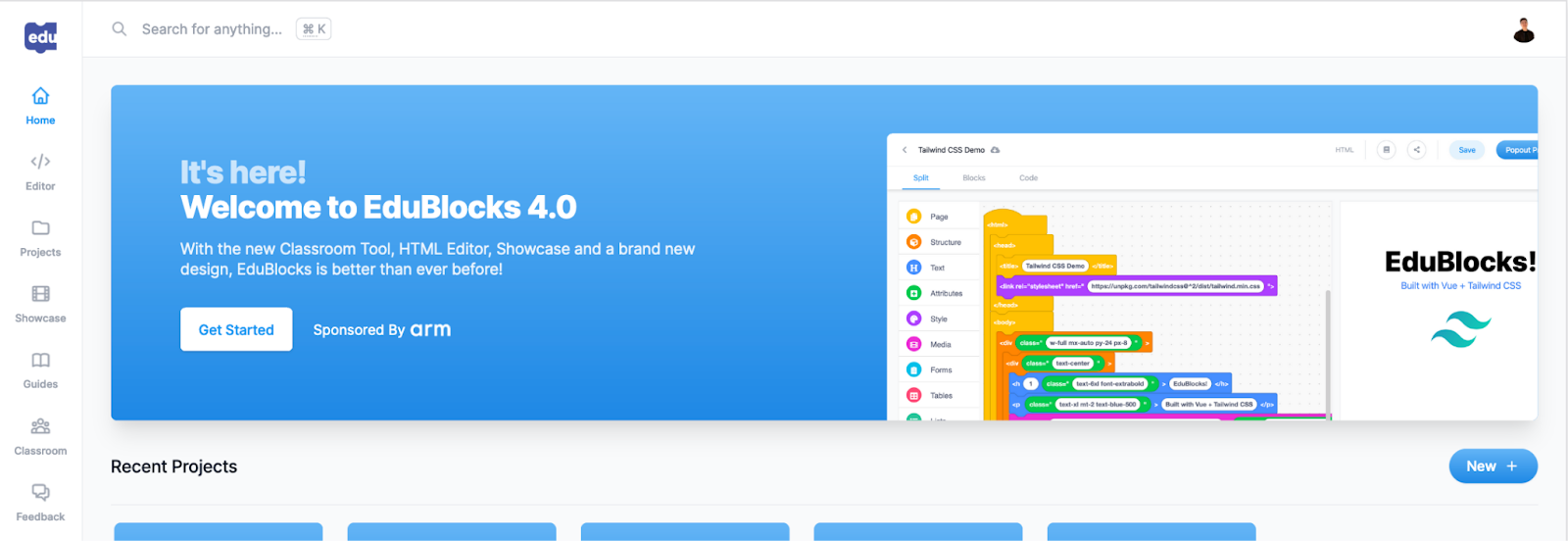 EduBlocks Home Interface