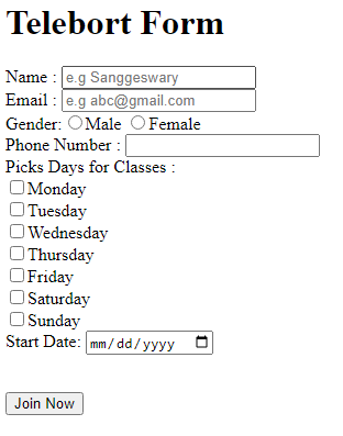 HTML Form Example Output