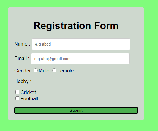Registration Form Basic Level