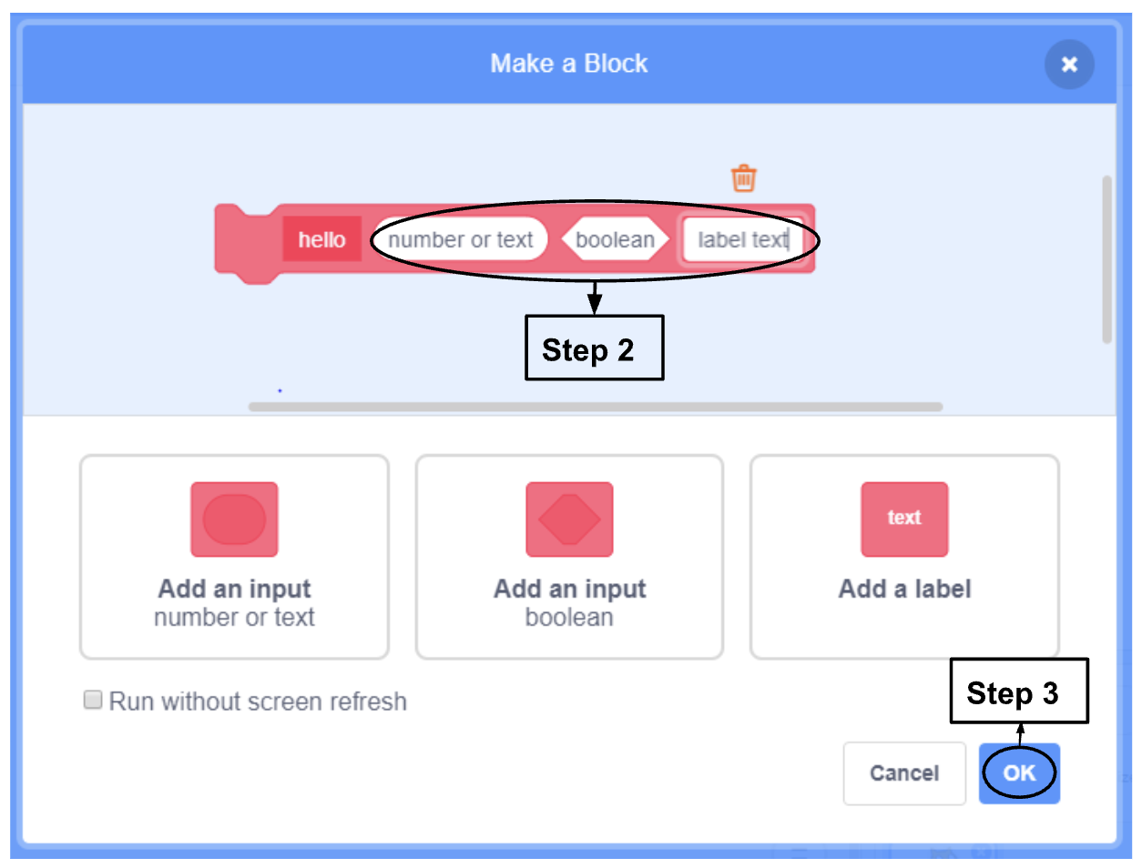Creating Functions with Parameters Step 2