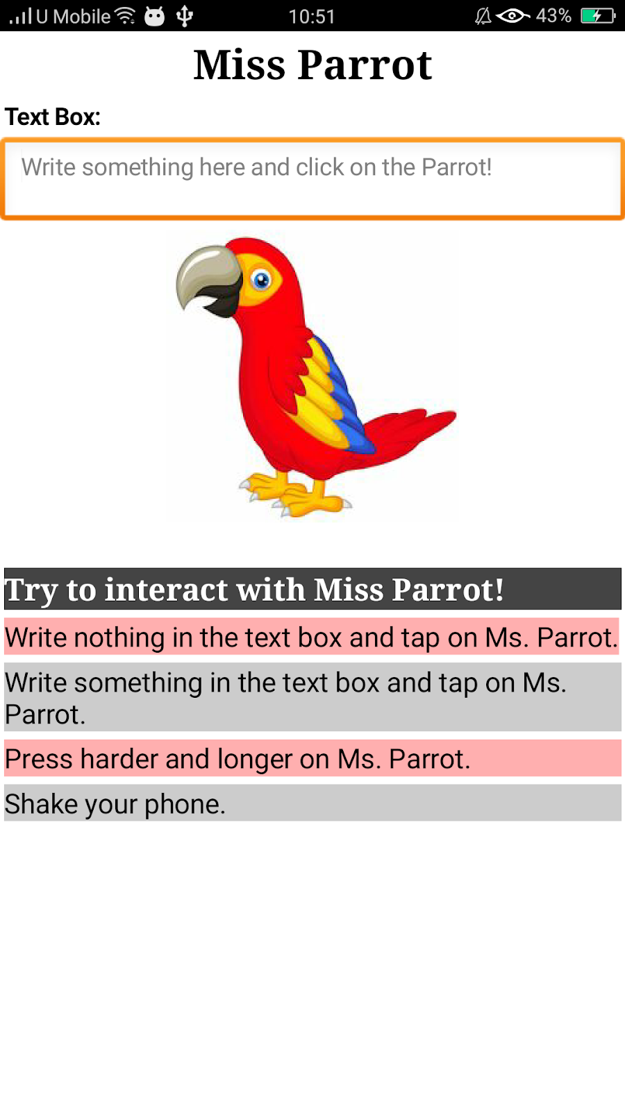 Miss Parrot App Interface