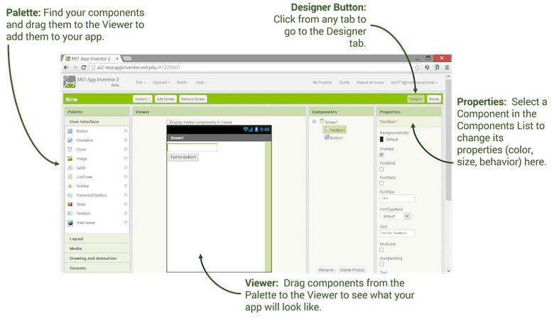 MIT App Inventor Designer Interface