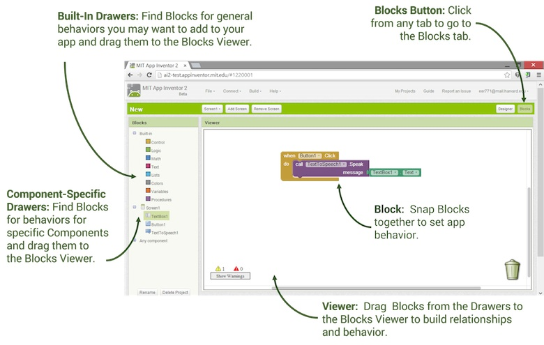 MIT App Inventor Blocks Interface