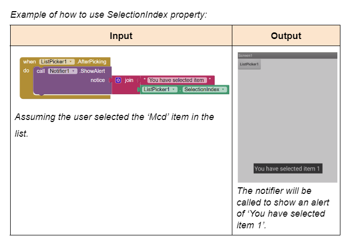 ListPicker SelectionIndex Example