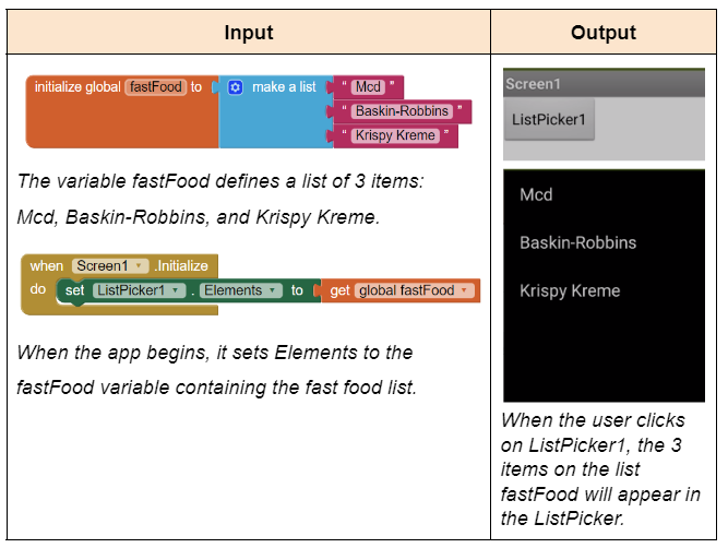 ListPicker Elements Example