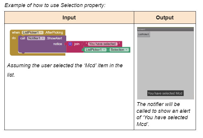 ListPicker Selection Example