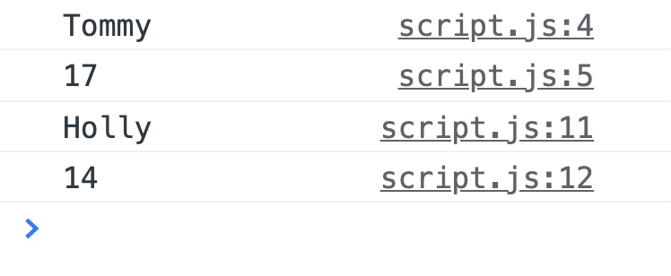 Challenge 2 Advanced: Console output showing second person's details