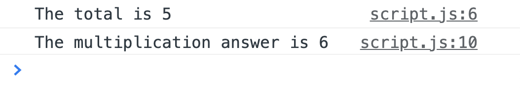 Challenge 3 Advanced: Console output showing multiplication result