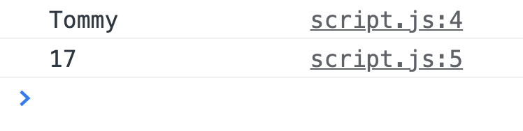 Challenge 2: Console output showing first person's details