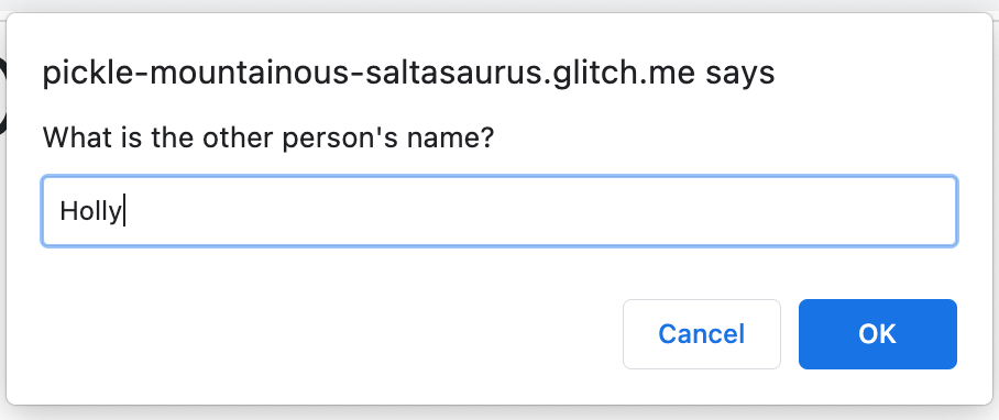 Challenge 2 Advanced: Second name prompt dialog