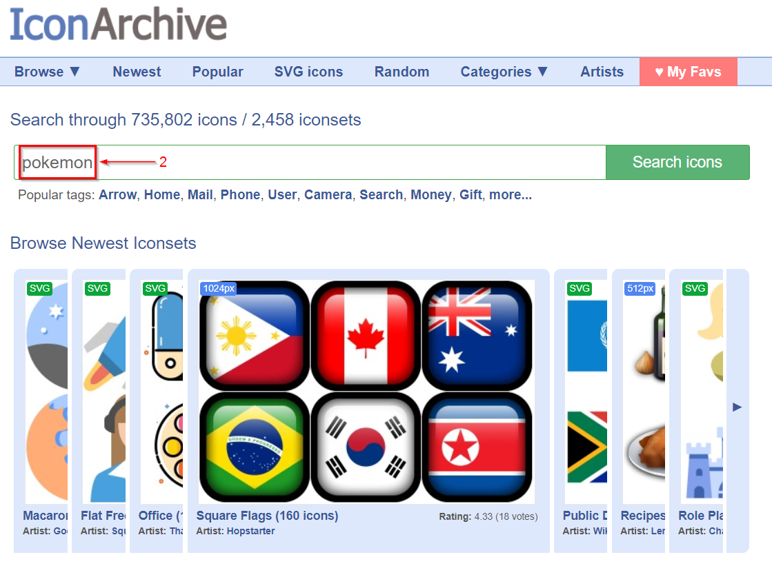 Search for icons