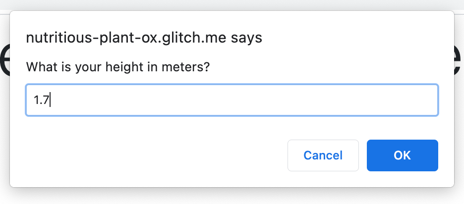 Exercise 1: Height prompt dialog