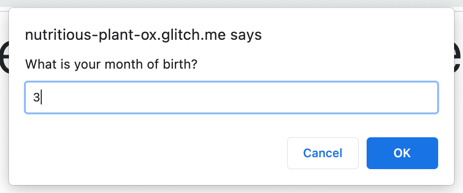 Exercise 2: Birth month prompt dialog