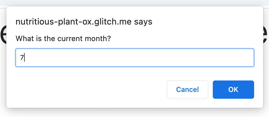 Exercise 2: Current month prompt dialog