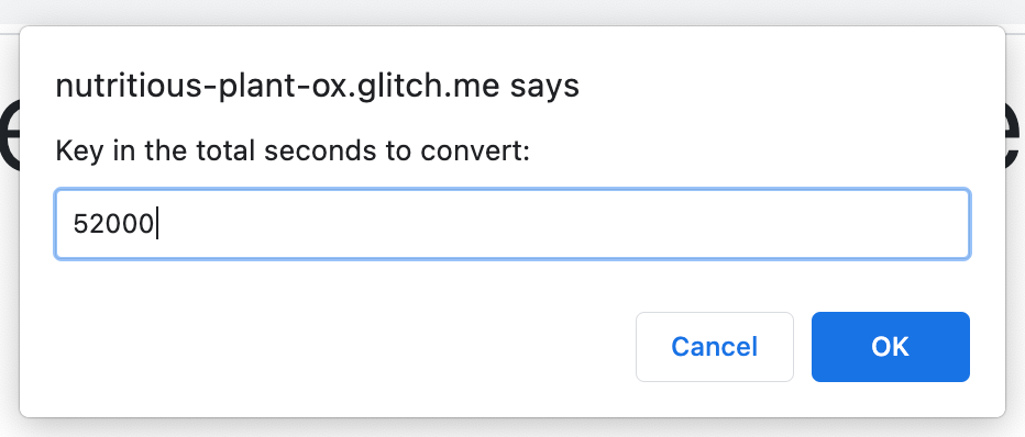 Exercise 3: Total seconds prompt dialog