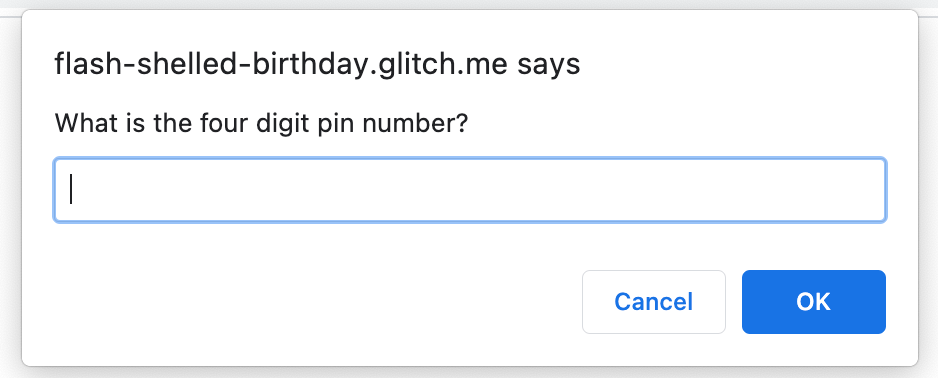 Exercise 5: Prompt dialog asking for four digit pin number