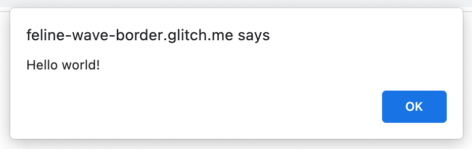 Exercise 2: Alert dialog showing "Hello World" message