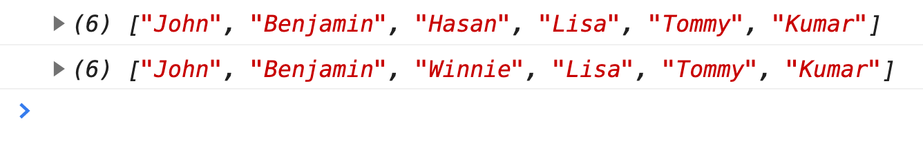 Exercise 3: Console output showing updated seats array
