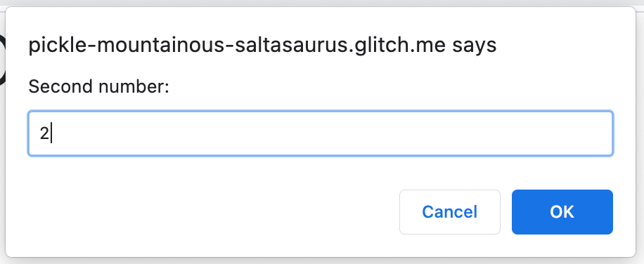 Challenge 3: Second number prompt dialog