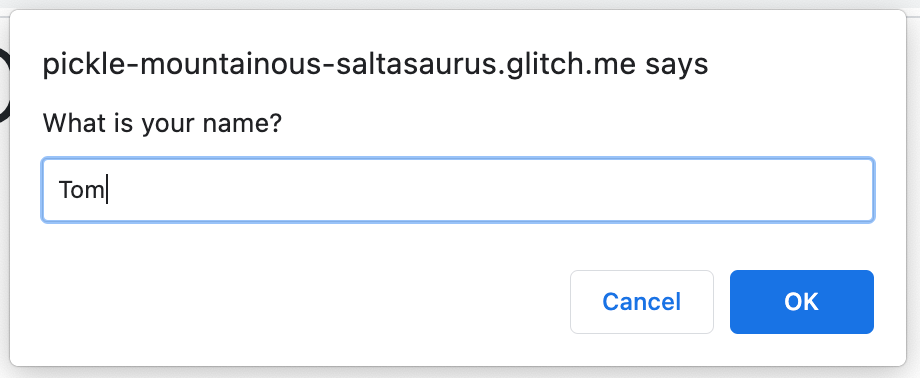 Challenge 2: Name prompt dialog