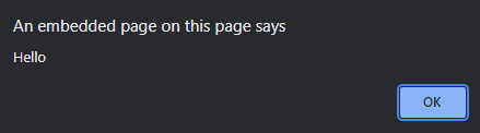 Alert dialog showing "Hello" message popup